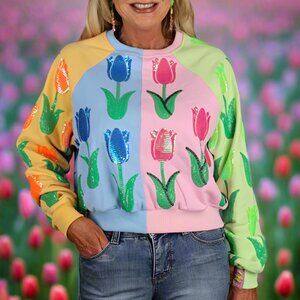 NWT 🌷 Queen Of Sparkles Neon Colorblock Tulip Sweatshirt 🌷